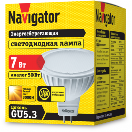 Лампа светодиодная 94 244 NLL-MR16-7-230-3K-GU5.3 7Вт 3000К тепл. бел. GU5.3 480лм 220-240В Navigator 94244