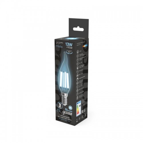 Лампа светодиодная филаментная Black Filament 13Вт свеча на ветру 4100К нейтр. бел. E14 1150лм GAUSS 104801213