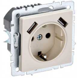 Розетка BRITE РЮш10-2-БрКр 16А с USB A+A 3.1А с заземл. защ. шторки механизм беж. IEK BR-R14-16-U21-D31-K10