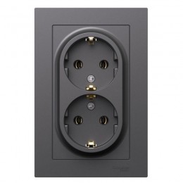 Розетка двойная AtlasDesign с заземл. 16А в сборе базальт SE ATN001424