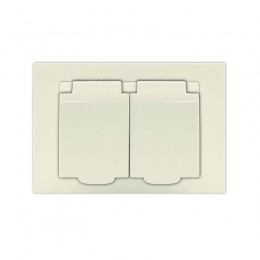 Розетка 2-м СП Афина 16А IP20 с заземл. c крышкой в сборе сл. кость (ivory) Universal A0031-I