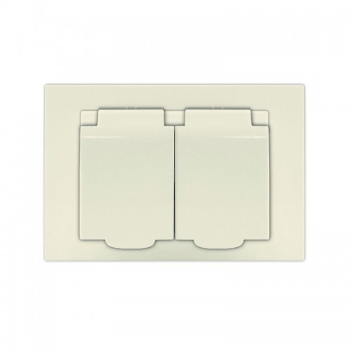 Розетка 2-м СП Афина 16А IP20 с заземл. c крышкой в сборе сл. кость (ivory) Universal A0031-I