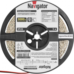 Лента светодиодная 71 410 NLS-3528WW120-9.6 IP20 12B R5 9.6Вт/м (уп.5м) Navigator 71410