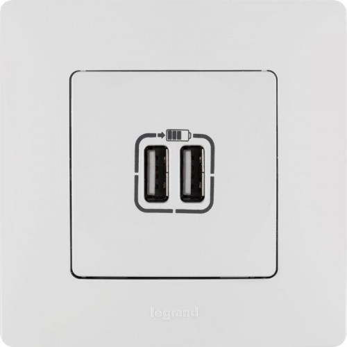 Розетка USB 2-м СП 2мод. Etika 240В/5В 2400мА механизм бел. Leg 672294