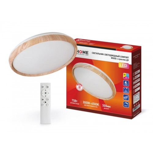 Светильник светодиодный COMFORT WOOD 75Вт 230В 3000-6500К 6000лм 490х90мм с пультом ДУ IN HOME 4690612035758