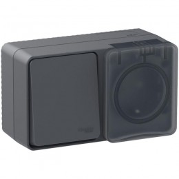 Блок ОП AtlasDesign Profi54 (розетка 16А 250В с заземл. защ. шторки + 1-кл. выкл. 10А) IP54 антрацит SE ATN544070