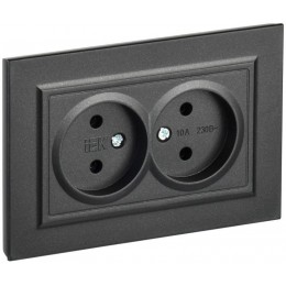 Розетка 2-м СП BRITE РС12-2-БрЧ 10А в сборе без заземл. без защ. шторок черн. IEK BR-R20-10-K02-F