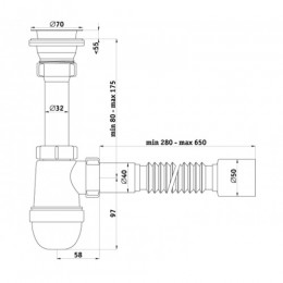 S0110 Сифон для умывальника 1½"х40 с гофротрубой 40х50