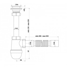 С1005/S1005 Сифон для умывальника 1¼"х40 с гофротрубой 40х40