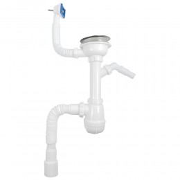 B0147 Сифон для мойки 3½"х40 с прямоугольным переливом, отводом для стир. маш. и гофротрубой 40х40-50