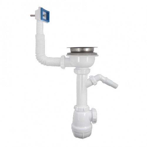 B0146 Сифон для мойки 3½"х40 с прямоугольным переливом, отводом для стир. маш.