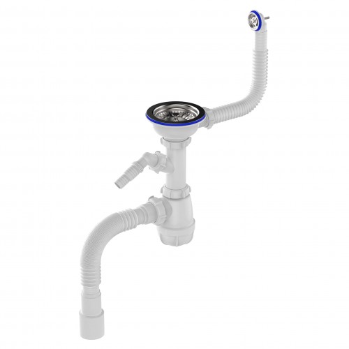 B0140 Сифон для мойки 3½"х40 с круглым переливом, отводом для стир. маш. и гофротрубой 40х40-50