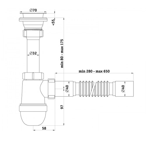 С0105/S0105 Сифон для умывальника 1½"х40