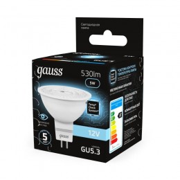 Лампа светодиодная Black 5Вт MR16 софит 4100К нейтр. бел. GU5.3 530лм DC 12В GAUSS 201505205