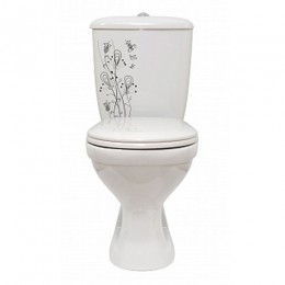 Унитаз-компакт ОК Суперкомпакт Стандарт декор «Цветы» (арматура и сиденье, косой выпуск)