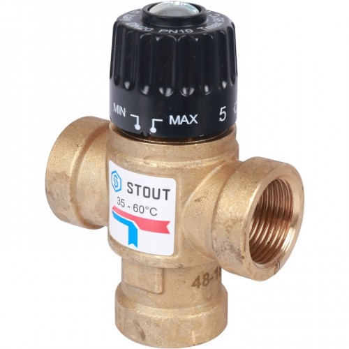 Термостатический смесительный клапан для систем отопления и ГВС STOUT 3/4" ВР 35-60°С KV 1,6 SVM-0110-166020