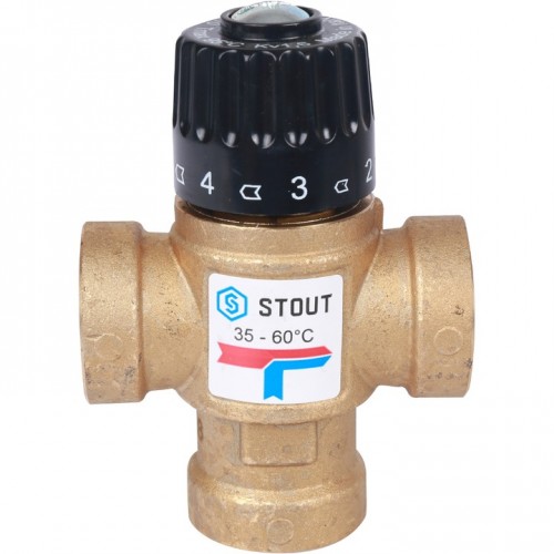 Термостатический смесительный клапан для систем отопления и ГВС STOUT 3/4" ВР 35-60°С KV 1,6 SVM-0110-166020