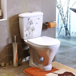Унитаз-компакт ОК Радуга Стандарт декор «Цветы» (арматура, гофра и сиденье, косой выпуск)