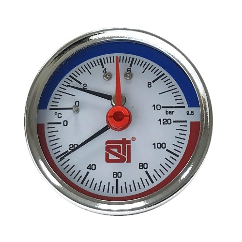 Термоманометр аксиальный STI ∅63 120°C 10 bar УП (G½")