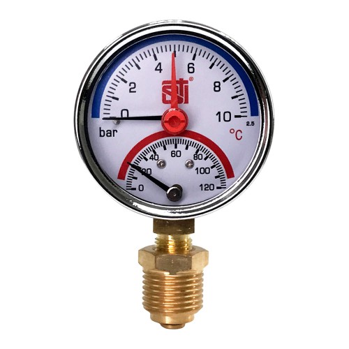 Термоманометр радиальный STI ∅63 120°C 10 bar УП (G½")