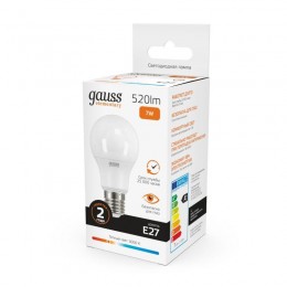 Лампа светодиодная Elementary 7Вт A60 грушевидная 3000К тепл. бел. E27 520лм GAUSS 23217A