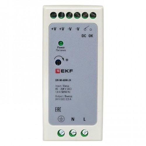 Блок питания на DIN-рейку 60Вт 220В AC/24В DC постоянного тока EKF DR-M-60W-24