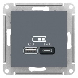 Розетка USB AtlasDesign тип A+C 5В/2.4А 2х5В/1.2А механизм грифель SE ATN000739