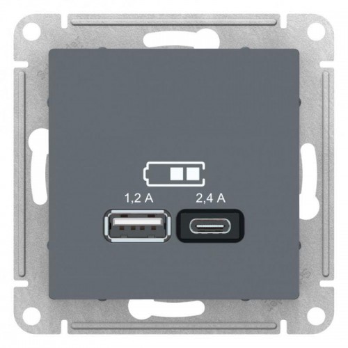 Розетка USB AtlasDesign тип A+C 5В/2.4А 2х5В/1.2А механизм грифель SE ATN000739