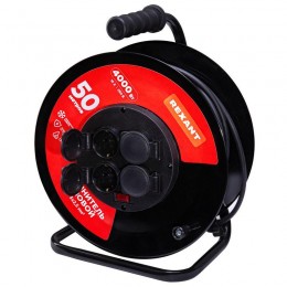 Удлинитель на метал. катушке 4х50м с заземл. IP44 КГ 3х2.5кв.мм с выключателем с защ. крышками Rexant 13-5016