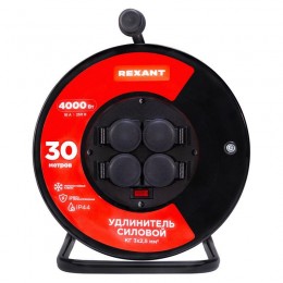Удлинитель на метал. катушке 4х30м с заземл. IP44 КГ 3х2.5кв.мм с выключателем с защ. крышками Rexant 13-5014