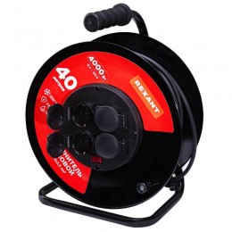 Удлинитель на метал. катушке 4х40м с заземл. IP44 КГ 3х2.5кв.мм с выключателем с защ. крышками Rexant 13-5015