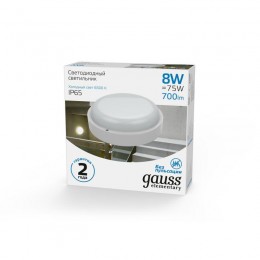 Светильник светодиодный Elementary 8Вт 6500К IP65 700лм d140х48мм ДБП круг настенно-потолочный GAUSS 126411308