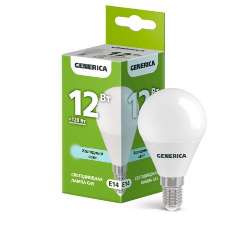 Лампа светодиодная G45 12Вт шар 6500К E14 230В GENERICA LL-G45-12-230-65-E14-G