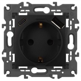 Розетка Elegance 14-4108-05 16A 250В 2P+E защ. шторки с USB type-A+C 3А 5В антрацит Эра Б0067724