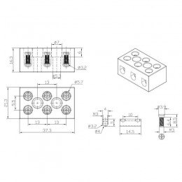 Клемма керамическая винтовая 4кв.мм 3 пары контактов с крепежным отверстием (уп.100шт) Rexant 07-6225
