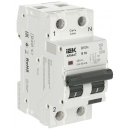 Выключатель автоматический дифференциального тока 2п (1P+NP) B 16 30мА тип A АВДТ B10N 36мм ARMAT IEK AR-B10N-1N-B016A030