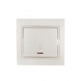 Переключатель проходной 1-кл. СП Mira 10А с подсветкой со вставкой жемчуж./бел. перламутр. LEZARD 701-3030-114