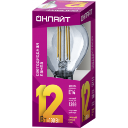 Лампа светодиодная филаментная 80 890 OLL-F-G45-12-230-2.7K-E14 12Вт шар прозрачная 2700К тепл. бел. E14 1200лм 220-240В ОНЛАЙТ 80890