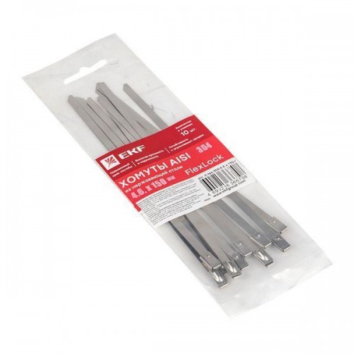 Хомут AISI 304 4.6х150 нерж. сталь FlexLock (уп.10шт) PROxima EKF plc-fl-tss-304-4.6x150-r