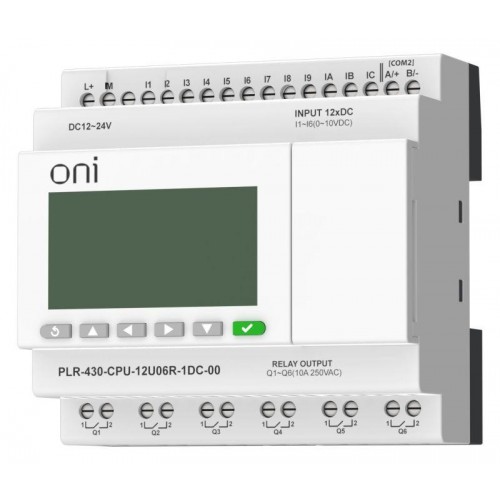 Модуль ЦПУ ПЛК 430 6 DI 6 UI (0-10В/DI) 6 RO 24В DC с экраном ONI PLR-430-CPU-12U06R-1DC-00