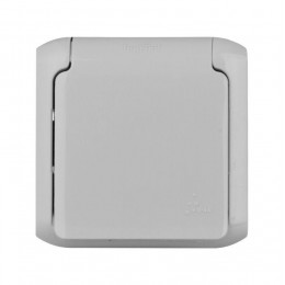 Розетка 1-м ОП Quteo 16А IP44 250В 2P+E с заземл. защ. шторки с крышкой сер. Leg 782351