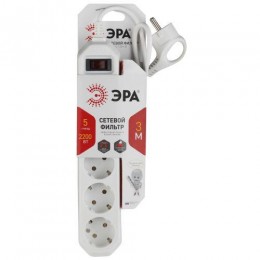 Удлинитель с сетевым фильтром 5х3м с заземл. 10А IP20 USF-5es-3m-W ПВС 3х0.75 с выкл. бел. Эра Б0019033