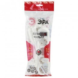 Удлинитель с сетевым фильтром 4х1.5м с заземл. 10А IP20 USF-M-4es-1.5m-W ПВС 3х0.75 с выкл. бел. Эра Б0019741