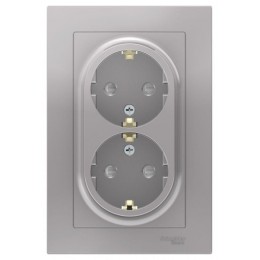 Розетка 2-м СП AtlasDesign 16А IP20 с заземл. защ. шторки в сборе алюм. SE ATN000326