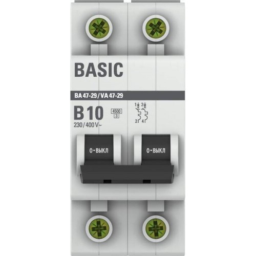 Выключатель автоматический модульный 2п B 10А 4.5кА ВА 47-29 Basic EKF mcb4729-2-10-B