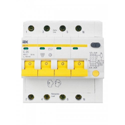 Выключатель автоматический дифференциального тока 4п C 25А 100мА тип AC 4.5кА АД-14 KARAT IEK MAD10-4-025-C-100