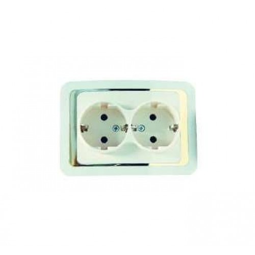 Розетка 2-м СП Mimoza 10А IP20 с заземл. крем./зол. Makel 12682
