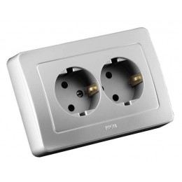 Розетка 2-м СП Мастер 16А IP20 250В с заземл. защ. шторки серебр. HEGEL РС16-352-06