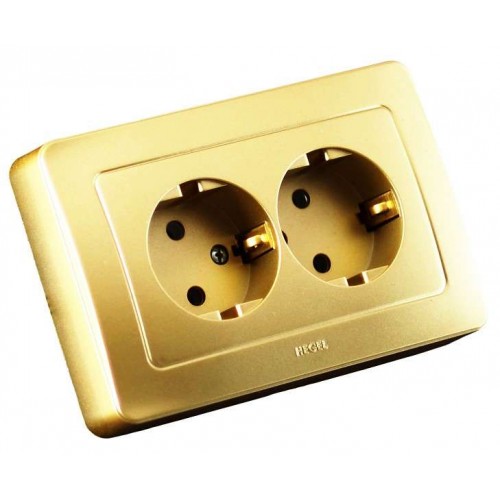 Розетка 2-м СП Мастер 16А IP20 250В с заземл. защ. шторки зол. HEGEL РС16-352-07