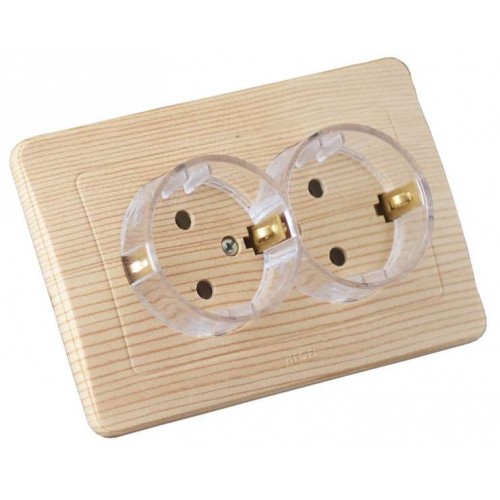 Розетка 2-м СП Мастер 16А IP20 250В с заземл. защ. шторки (стакан) сосна HEGEL РС16-382-02